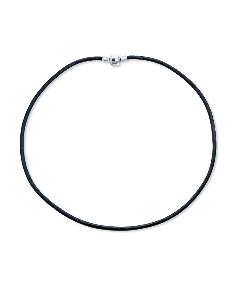 Bling Jewelry Smooth Black Leather Cord Necklace .925 Sterling Silver Barrel Clasp 18 Inch