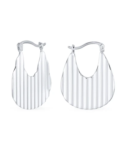 Bling Jewelry Geometric Modern Lightweight Oval Metal Ribbed Stripe Texture Medium Hoop Earrings .925 Sterling Silver 1 Inch Diameter