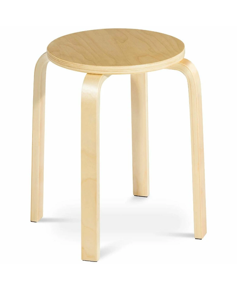 Gymax Set of 4 18'' Stacking Stool Round Dining Chair Backless Wood Home Decor