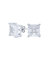 Bling Jewelry Invisible Cut Square Cz Checkboard Cubic Zirconia Prong Basket Set Stud Earrings .925 Sterling Silver