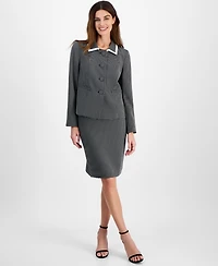 Le Suit Women's Seamed Birdseye Tweed Skirt Suit, Regular & Petite
