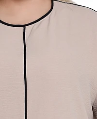 Ny Collection Plus Long Sleeve Contrast Piped Blouse