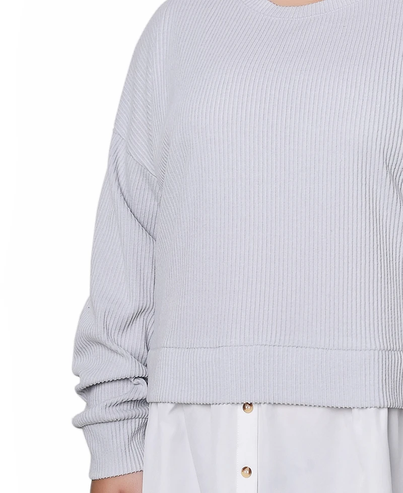 Ny Collection Plus Long Sleeve Two-Fer Top with Gathered Inset