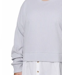Ny Collection Plus Long Sleeve Two-Fer Top with Gathered Inset