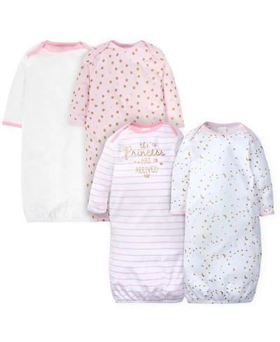 Gerber Baby Girls 4-Pack Gowns, Golden Floral, 0-6 Months