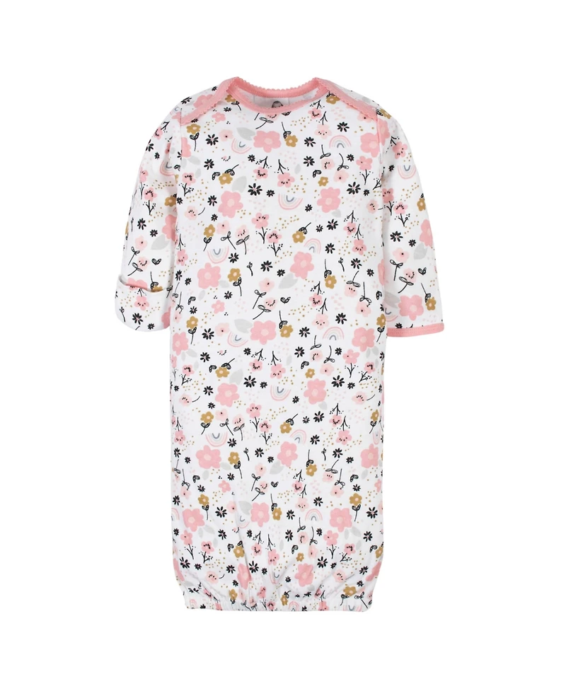 Gerber Baby Girls 4-Pack Gowns, Golden Floral, 0-6 Months