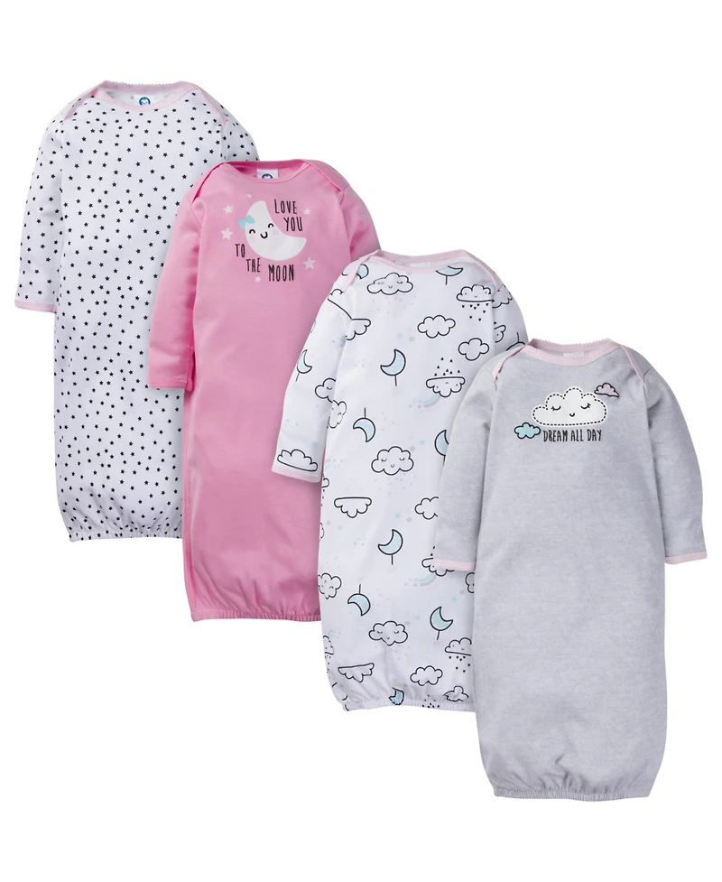 Gerber Baby Girls 4-Pack Gowns, Golden Floral, 0-6 Months