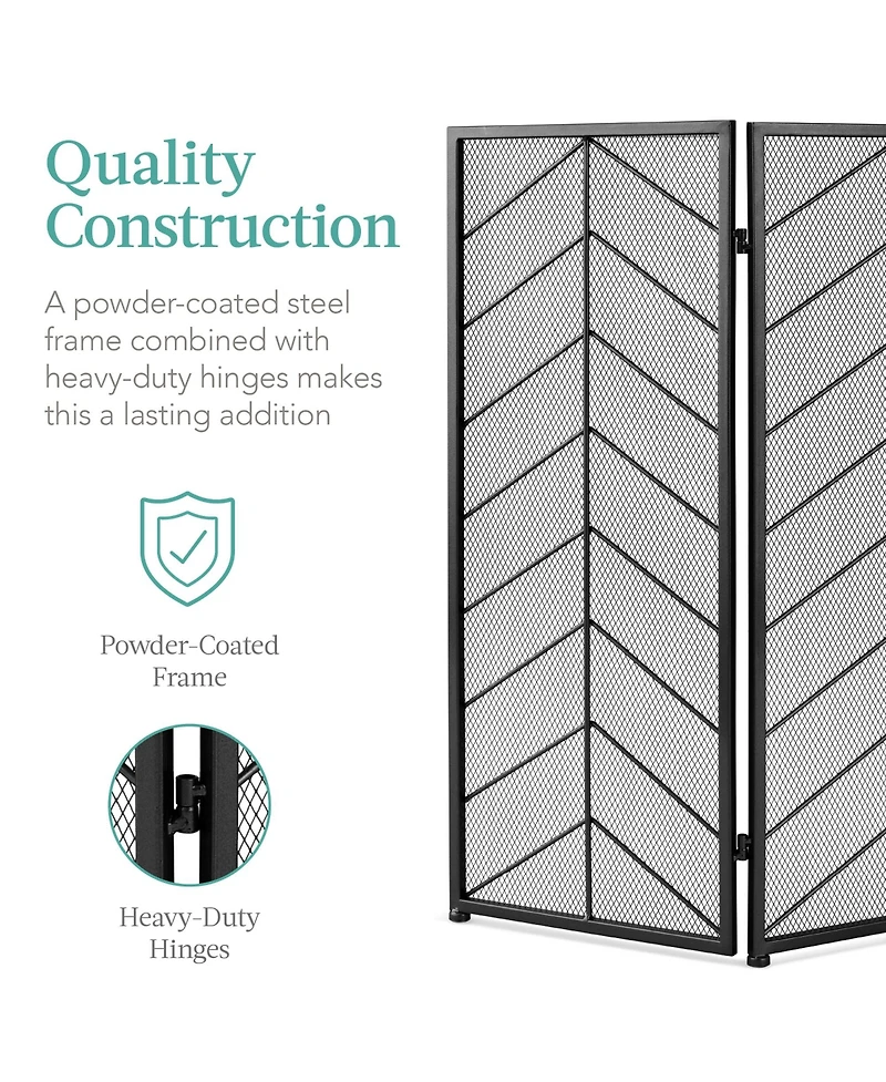 Best Choice Products 52x31in 3-Panel Iron Chevron Fireplace Screen, Spark Guard w/ Handles