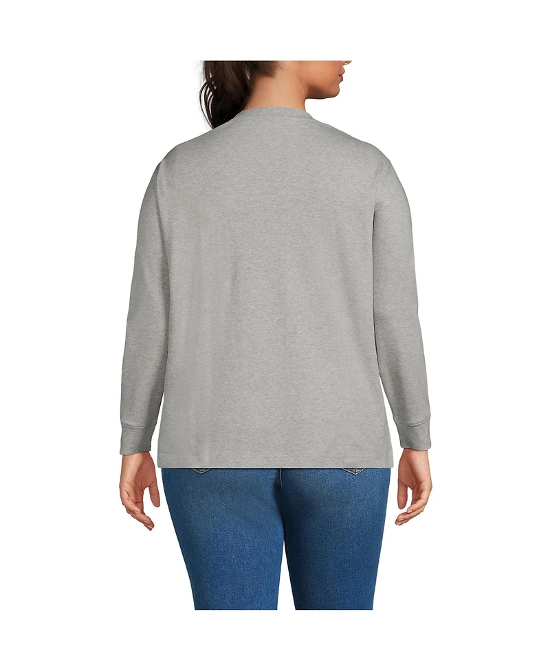 Lands' End Plus Cotton Relaxed Long Sleeve Crew Neck