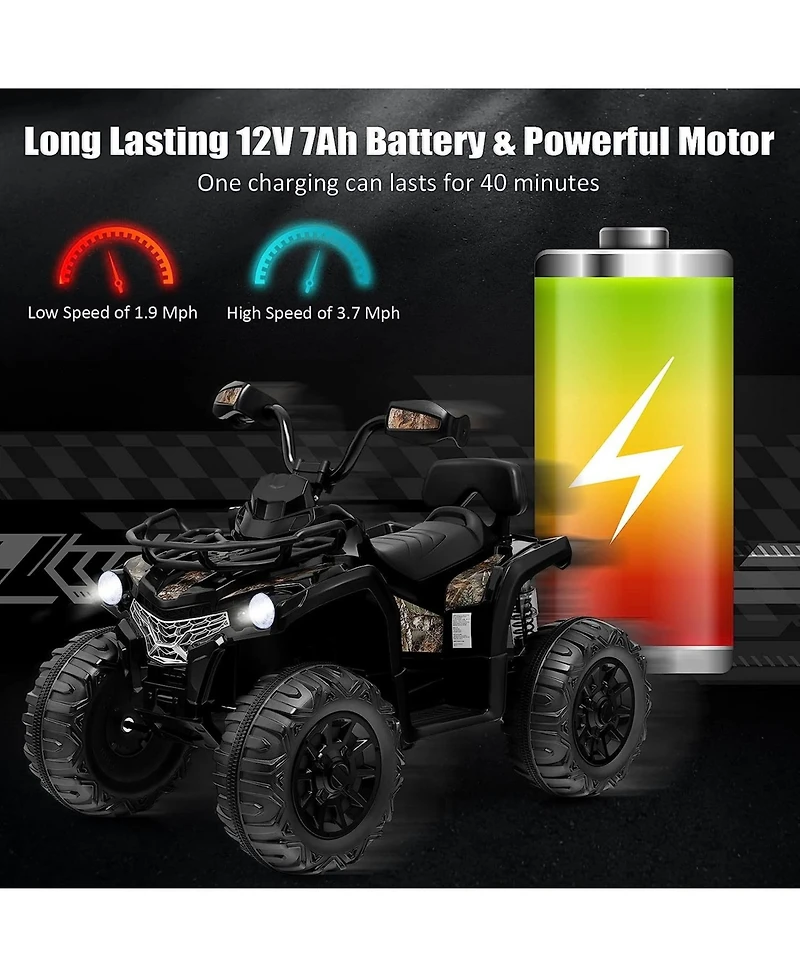 12V Kids Ride On Atv Electric 4-Wheeler Quad 2 Speeds with Mp3 & Headlights