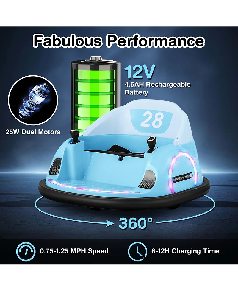 12V Electric 360° Spin Car Toy Ride on Bumper for Toddlers with Remote Control