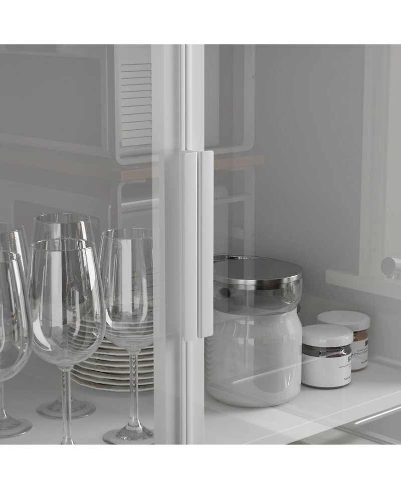 Famapy White Wood Accent Storage Cabinet With Tempered Glass Doors