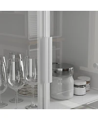 Famapy White Wood Accent Storage Cabinet With Tempered Glass Doors