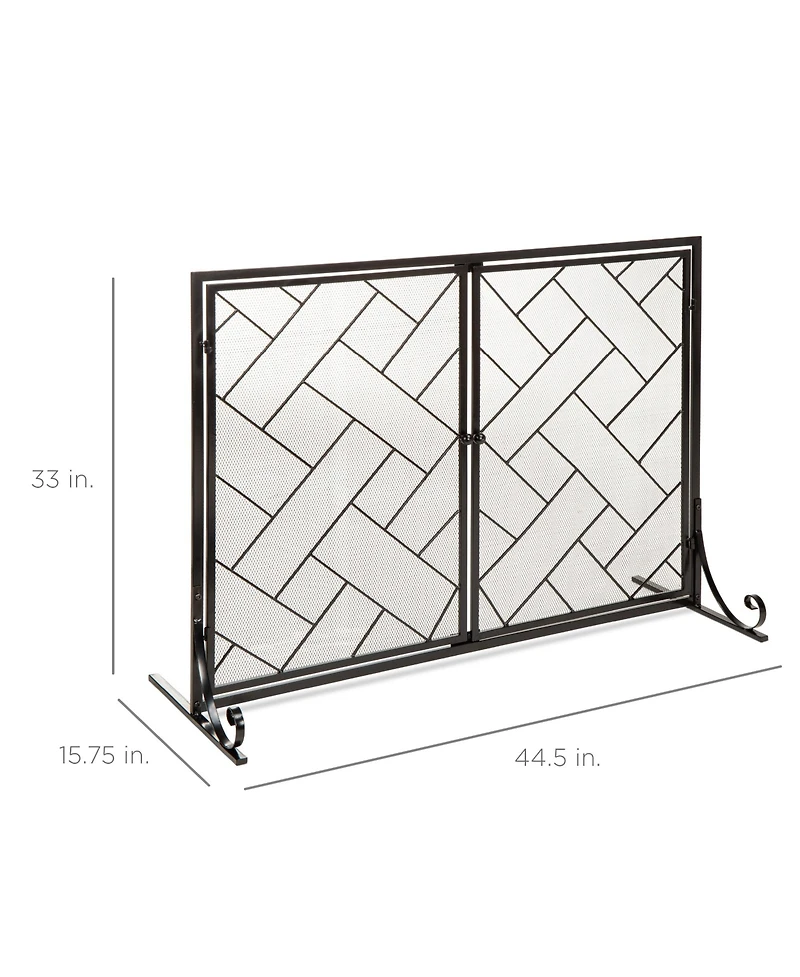 Best Choice Products 44x33in 2-Panel Handcrafted Wrought Iron Geometric Fireplace Screen w/ Magnetic Doors