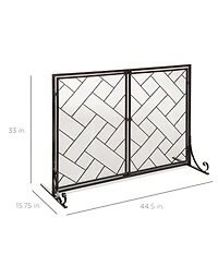 Best Choice Products 44x33in 2-Panel Handcrafted Wrought Iron Geometric Fireplace Screen w/ Magnetic Doors