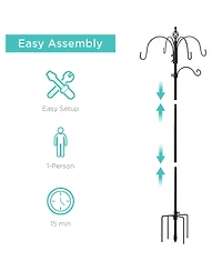 Best Choice Products 89in 6-Hook Bird Feeding Station, Steel Multi-Feeder Stand w/ 4 Feeders, Tray, Bath