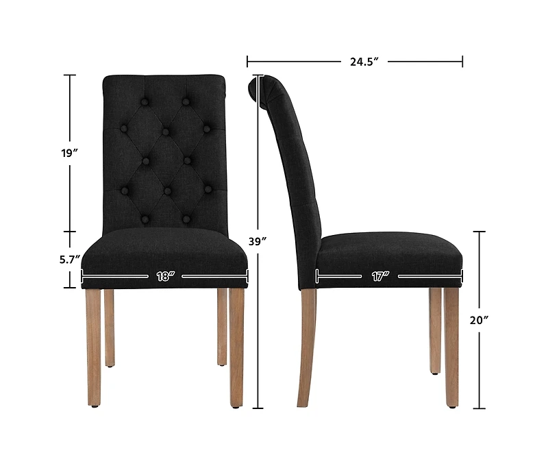 Yaheetech 2PCS High Dark Gray Classic Fabric Upholstered Pu Leather Dining Chair