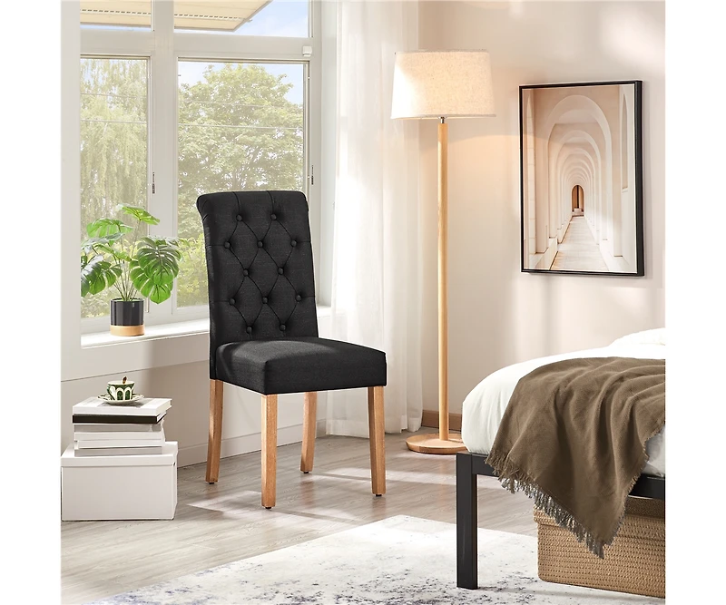 Yaheetech 2PCS High Dark Gray Classic Fabric Upholstered Pu Leather Dining Chair
