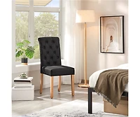Yaheetech 2PCS High Dark Gray Classic Fabric Upholstered Pu Leather Dining Chair