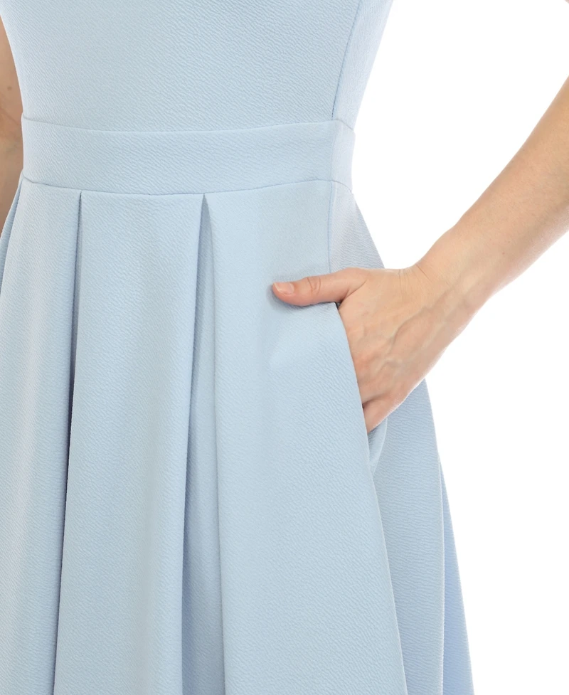 White Mark Women's Solid Fit and Flare Dress