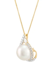 Grown With Love Cultured Freshwater Pearl (10mm) & Lab Grown Diamond (3/8 ct. t.w.) 18" Pendant Necklace in 14k Gold
