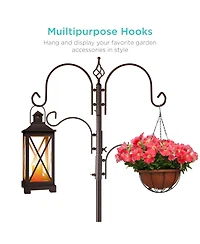 Best Choice Products 91in 4-Hook Bird Feeding Station, Steel Multi-Feeder Stand w/ 2 Feeders, Tray, Bird Bath