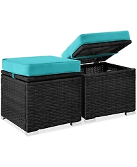 Best Choice Products Set of 2 Wicker Ottomans, Multipurpose Furniture w/ Removable Cushions