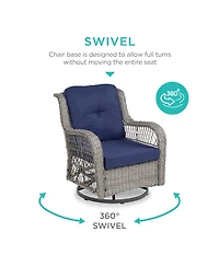 Best Choice Products 3-Piece Patio Wicker Bistro Furniture Set w/ 2 Cushioned Swivel Rocking Chairs, Side Table
