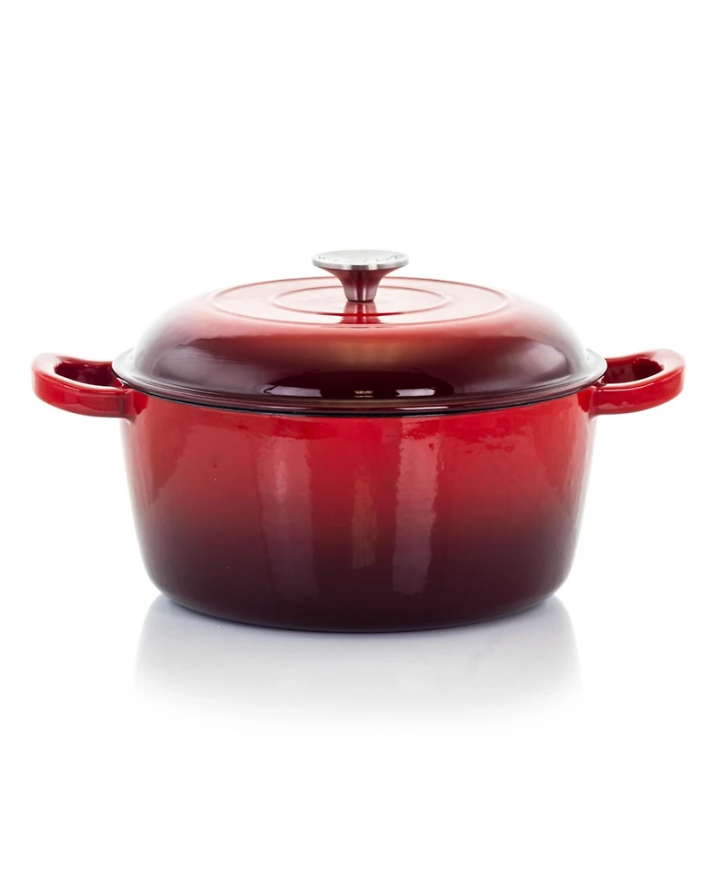 MegaChef 5 Quarts Round Enameled Cast Iron Casserole with Lid in Red