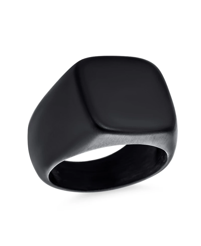 Bling Jewelry Mens Large Square Black Signet Ring Stainless Steel Matte Finish