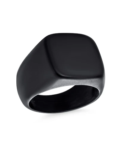 Bling Jewelry Mens Large Square Black Signet Ring Stainless Steel Matte Finish