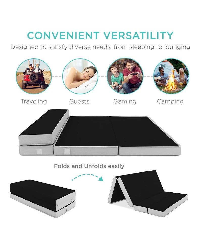 Best Choice Products 4in Thick Folding Portable Onyx Black Mattress Topper w/ Carry Case