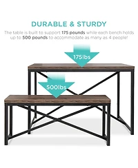 Best Choice Products 45.5in 3-Piece Bench Style Dining Furniture Set, 4-Person Dinette w/ 2 Benches, Table