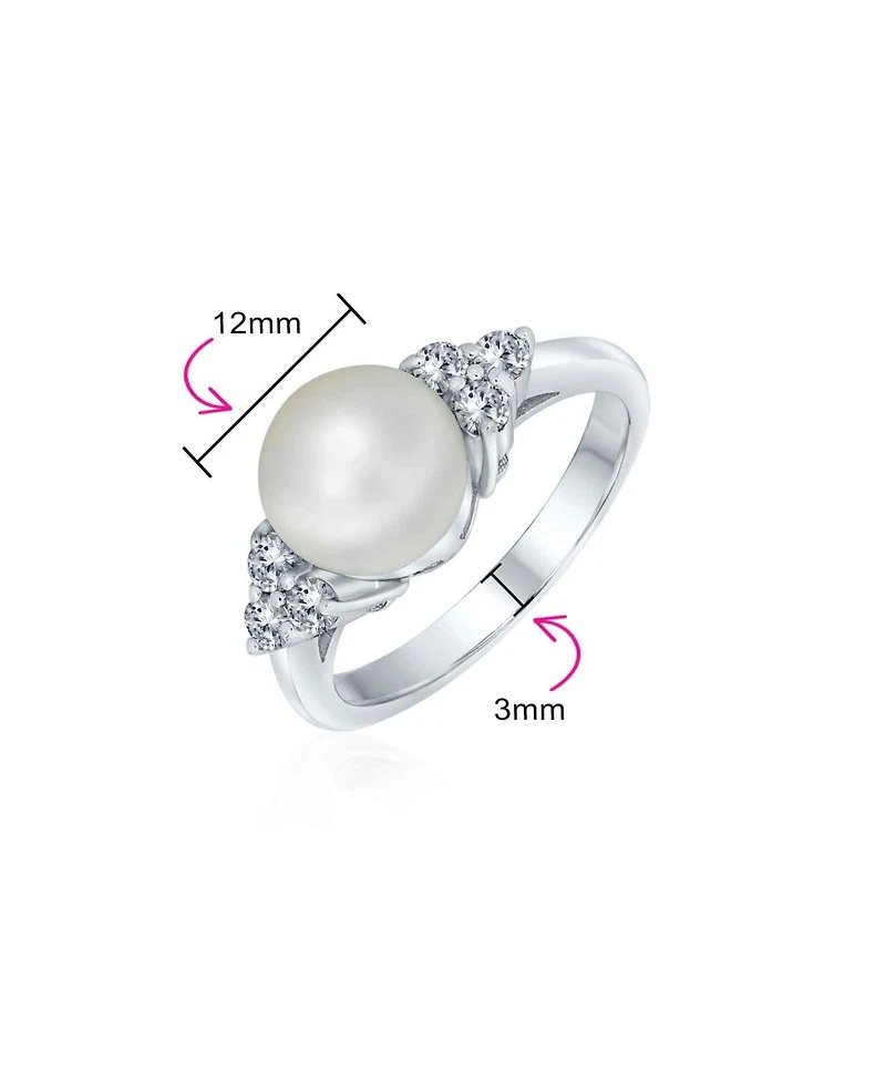 Bling Jewelry Bridal Party Cz Halo Side Stones White Solitaire Freshwater Cultured Pearl Engagement Cocktail Ring For Women .925 Sterling Silver