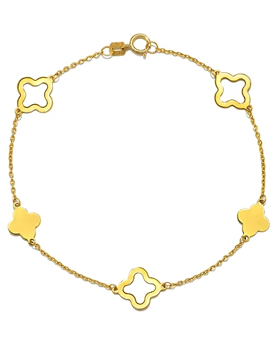 Solid & Silhouette Alternating Clover Station Link Bracelet in 14k Gold