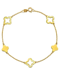 Solid & Silhouette Alternating Clover Station Link Bracelet in 14k Gold