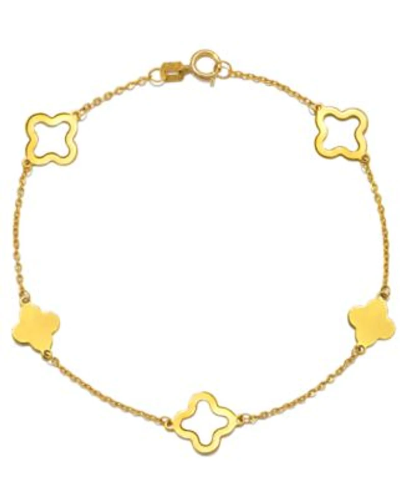 Solid Silhouette Clover Chain Link Drop Earrings Alternating Clover Station Link Bracelet Bracelet In 14k Gold