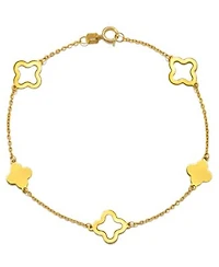 Solid Silhouette Clover Chain Link Drop Earrings Alternating Clover Station Link Bracelet Bracelet In 14k Gold