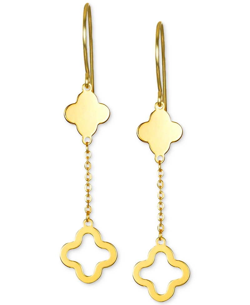 Solid & Silhouette Clover Chain Link Drop Earrings in 14k Gold