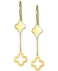 Solid & Silhouette Clover Chain Link Drop Earrings in 14k Gold
