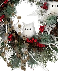 Northlight Snowy Pine Owls and Berries Artificial Christmas Wreath, 34" - Unlit