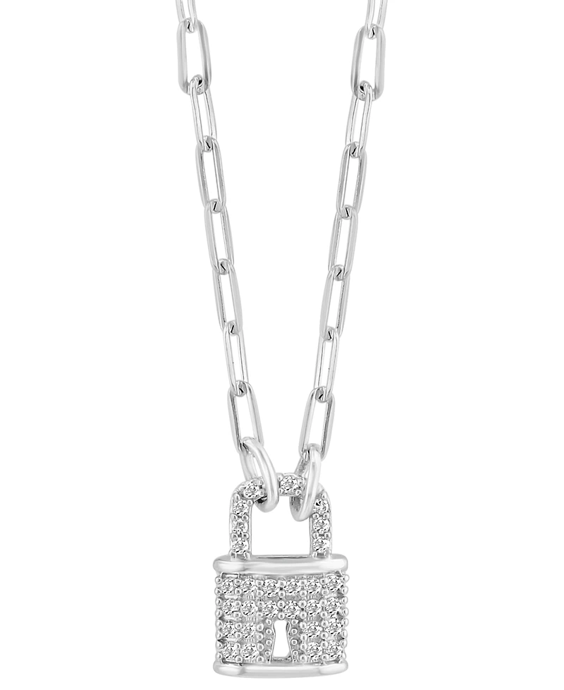 Effy Diamond Padlock 18" Pendant Necklace (1/6 ct. t.w.) in Sterling Silver