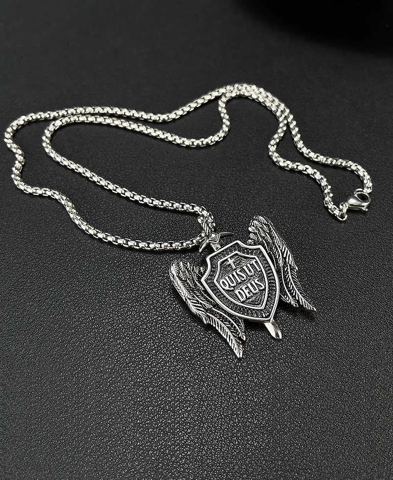 Rhona Sutton Silver Quis Ut Deus Stainless Steel Pendant Necklace