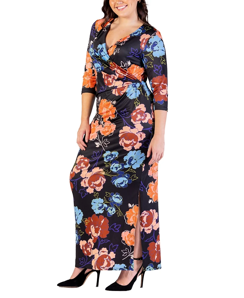 24seven Comfort Apparel Plus Size Printed Maxi Dress
