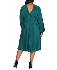 24seven Comfort Apparel Plus Size Shimmer V-Neck Midi Dress