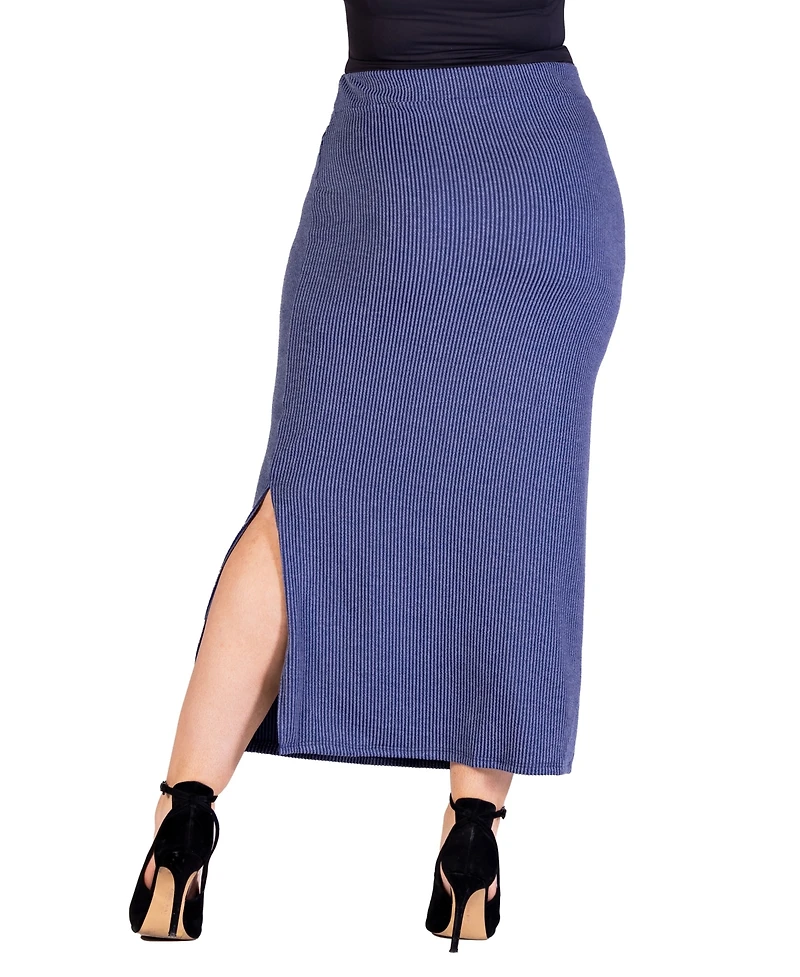 24seven Comfort Apparel Plus Ribbed Knit Maxi Skirt