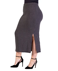 24seven Comfort Apparel Plus Ribbed Knit Maxi Skirt