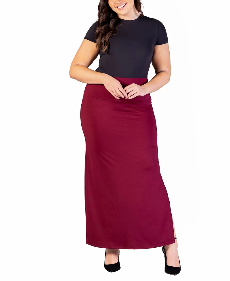 24seven Comfort Apparel Plus Versatile Elastic Waist Maxi Skirt