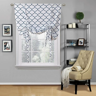 Kate Aurora Living Shabby Chic Trellis Quatrefoil Single Tie Up Window Curtain Shade - 42 in. W x 63 L, Navy