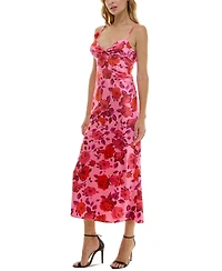 Crystal Doll Juniors' Strappy Floral Satin Maxi Dress